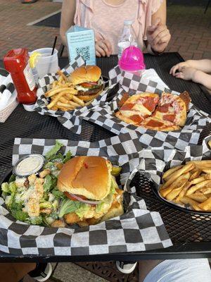 Bridgeport Burger, Pita Pizza, Fried Flounder sandwich.