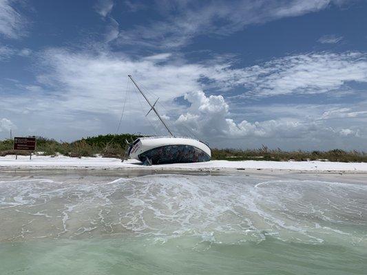 Sail boat beached at Egmont Key.  Only accessible by boat.