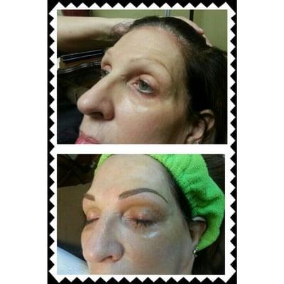 Before & right after permanent brow application with shape and color correction