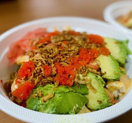 Hubby's soba & Shrimp bowl w/ Masago avocado cucumber edamame green onions jalapeño pickled ginger spicy mayo spicy ponzu