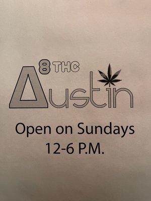 Delta 8 THC is open 7 days a week including Sunday from 12-6 pm