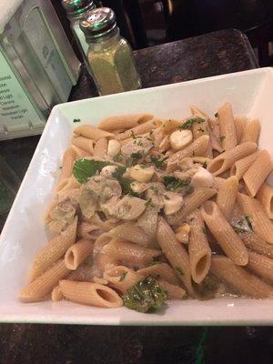 Whole wheat penne with white clam sauce