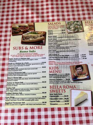 Menu - subs, salads, kids, desserts