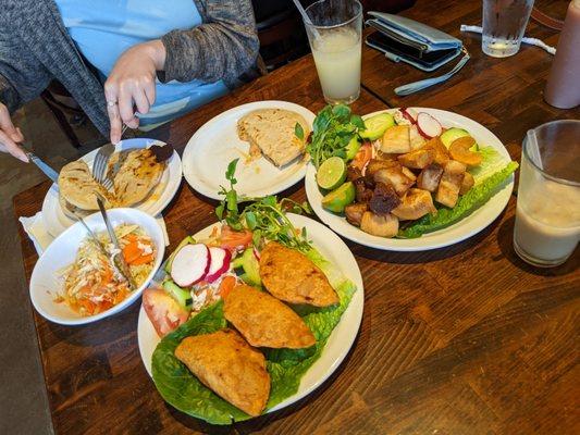 Pupusas, pastelitos, yucca dish