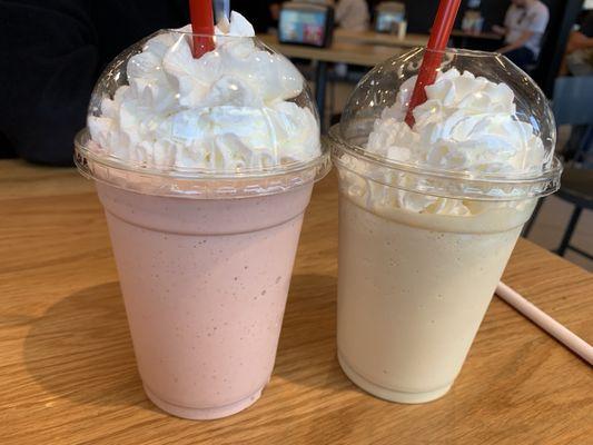 Strawberry Milkshake and Vanilla Milkshake