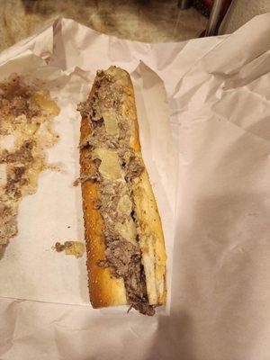 Nice sized cheese steak but way too salty