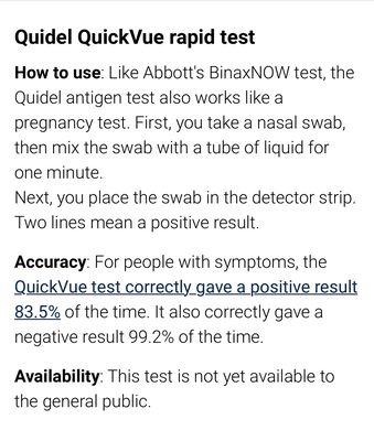 Description of rapid antigen test accuracy that this clinic uses.