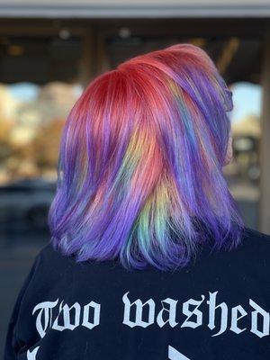 Coral to Lilac color melt with rainbow prism panels