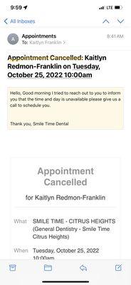 The appointment i "never had" that they cancelled