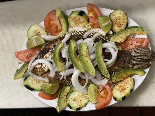 Mojarra frita (deep fried fish)