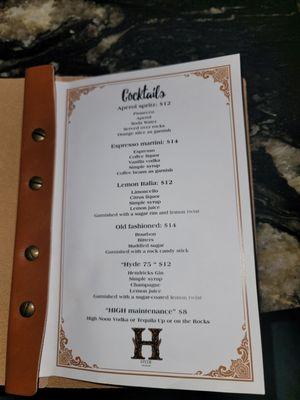 Cocktail menu