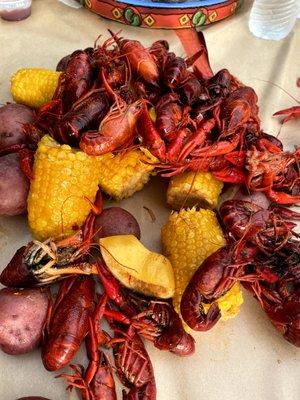 Crawfish and really spicy corn