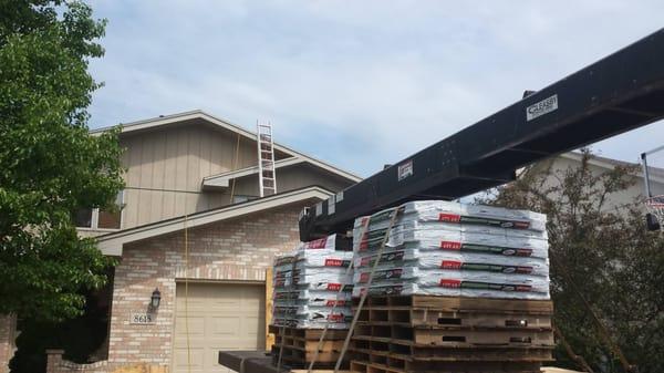 Atlas Roofing shingles being delivered to a home in Naperville, IL.  September 2015