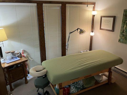 A calm peaceful acupuncture room where we do everything we can so you can get the best acupuncture care and get feeling better!