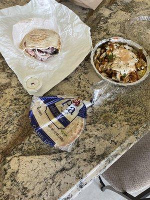 Georgie Platter (right) Lamb Kabab sandwich (left) $30 for lunch. Yes that is literally pita from shoprite. Not cool.