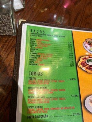 Taco Menu