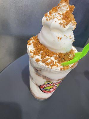 Lemon Italian ice with vanilla soft serve and biscoff cookie crumbles