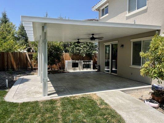 Completed patio cover, ceiling fans installed.