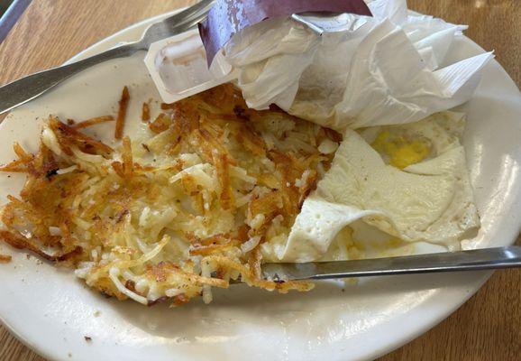 Soggy hash browns and rubbery eggs