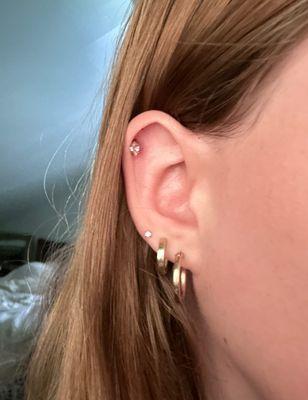 New helix piercing and lobe jewelry