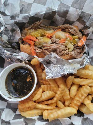 Italian Beef Sandwich with Sausage and Fries