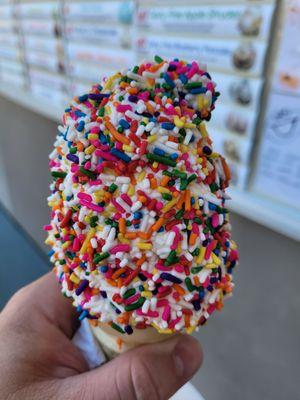 Soft serve with rainbow sprinkles.