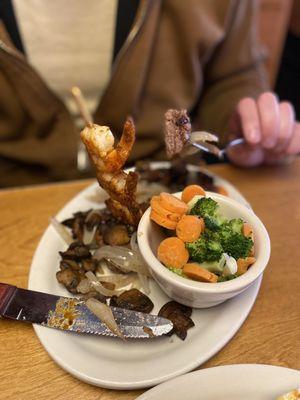 Filet* 6oz & Grilled Shrimp; Steamed Vegetables