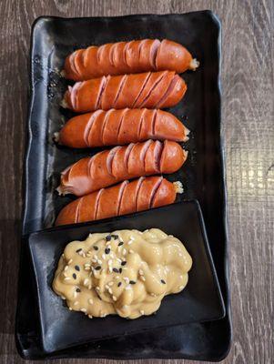 Japanese sausages with brown mustard