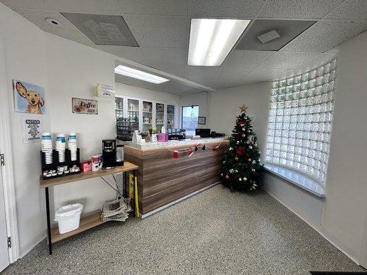 Newly remodeled reception area. Coffee is available.