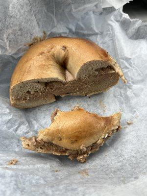 Cinnamon and raisin bagel with walnut and raisin cream cheese