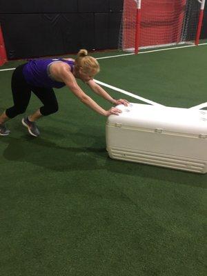 Pushing coolers! One of my favorite workouts!