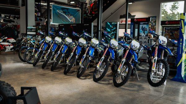 Lineup of Sherco motorcycles