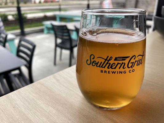 Tasting glass with patio background