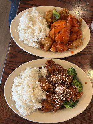 Top: sweet and sour chicken Bottom: sesame chicken