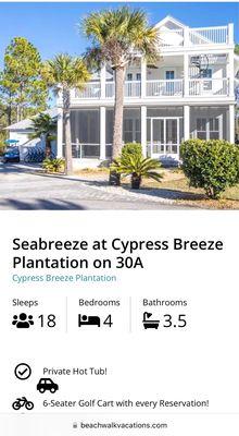 Seabreeze Beach Rental at Cypress Breeze Plantation!