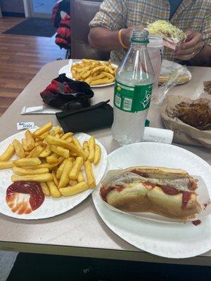 Meatball sub.  Very very generous serving of fries