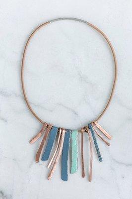 Artistic enamel forms in the colors of the sea and copper…Fringe Choker/Necklace by DIGS. Handmade in Massachusetts.