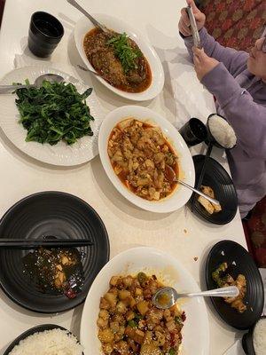 Mapo tofu, spinach