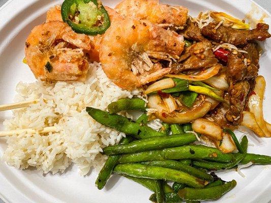 Salt &!pepper shrimp, Mongolian Beef, Black Bean Sauce green beans