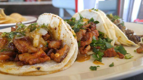 2 Adobada Tacis and 1 carne asada taco