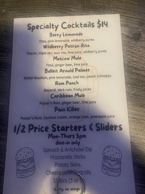 Cocktail menu