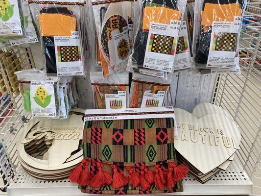 It's Kwanzaa time and Michael's has a small selection of crafts and a beautiful table runner.