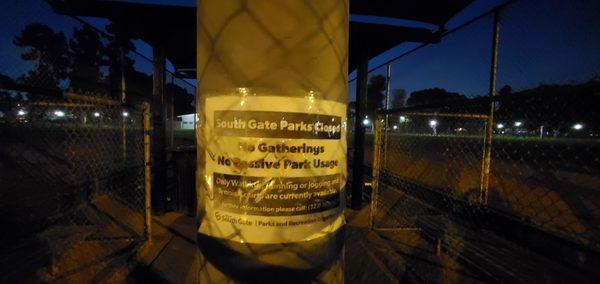 South Gate park closed sign