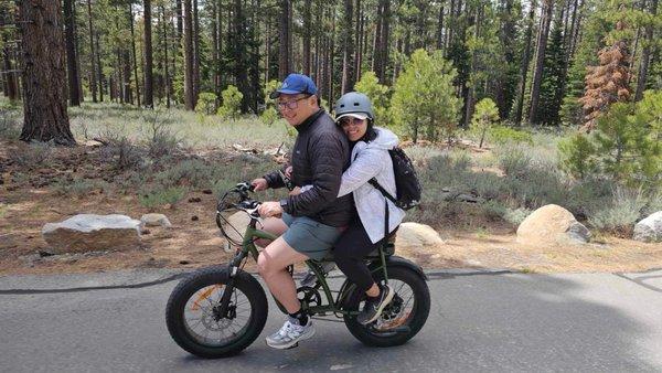 Fat tire bike, surprisingly fun but not comfortable for two people