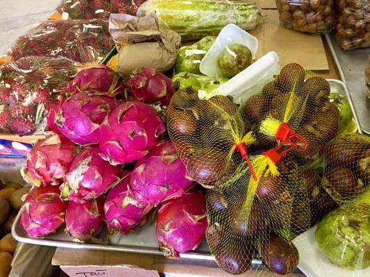 Dragon fruit, mangosteen, guava