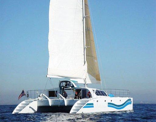 One of our large catamaran heading out for a sail! A fantastic way to spend the day or night on a charter boat around the bay.