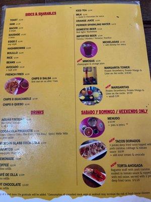 Back of the menu