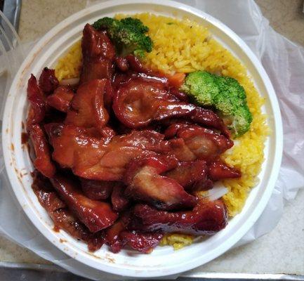 Boneless spare ribs and fried rice