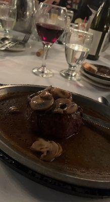 Filet with mushrooms & zip, charred & sizzled