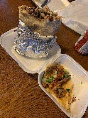 Super burrito and chicken taco